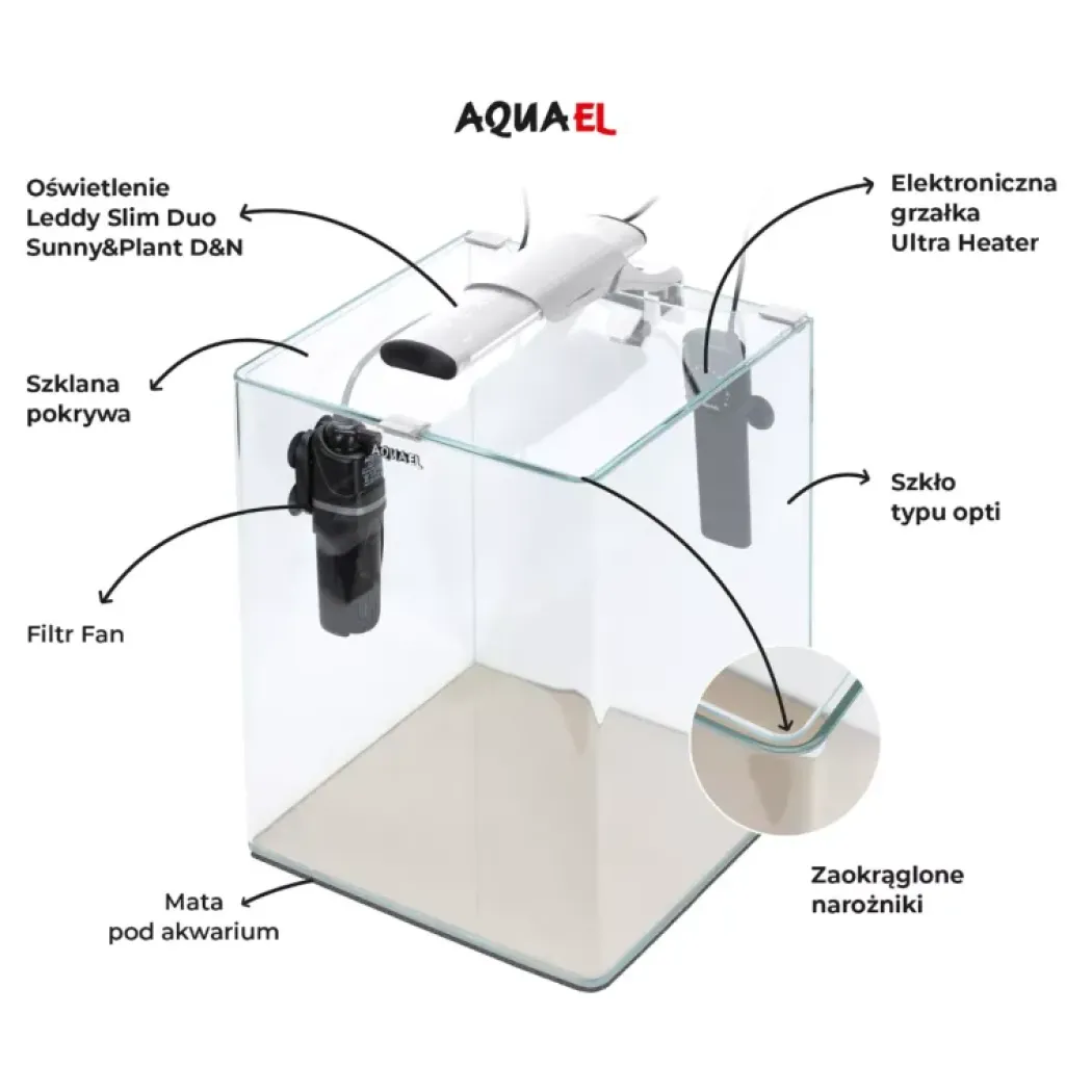 AquaEl Akvarie Opti Bent Hvid 20 Liter