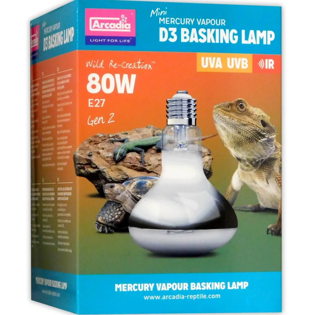 Arcadia D3 Basking Lamp UV reptil pære 80 w