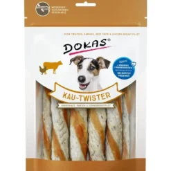 Dokas Tyggetwister ko, kallun og kylling 200 g - snoede tyggepinde