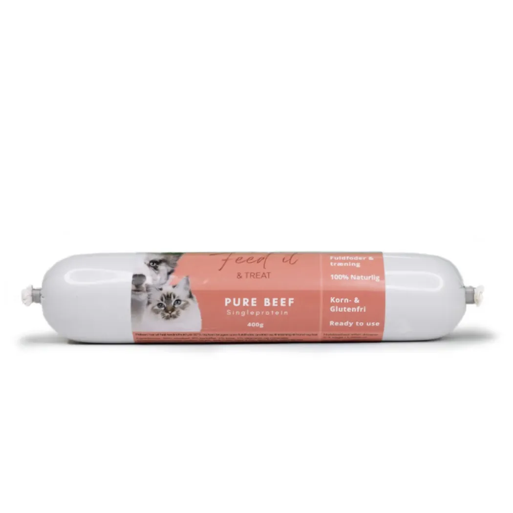 Feedit & Treat Pure Beef 400 g - naturlig oksepølse til hund og kat
