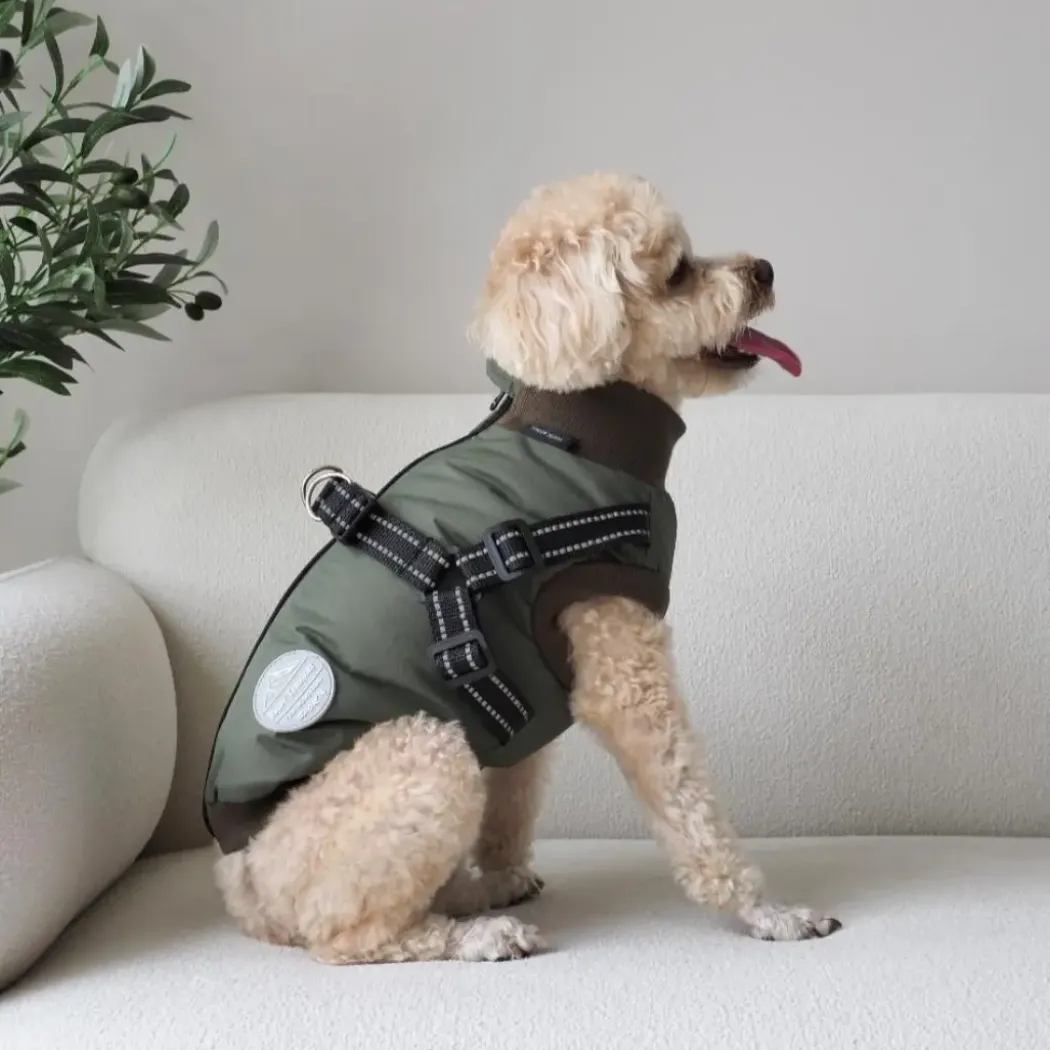 Hundejakke Thor med indbygget sele Grøn L