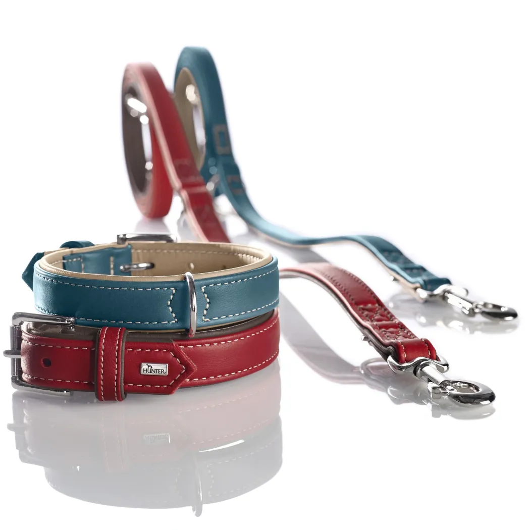 Hunter Hundehalsbånd læder Canada Elg Str.35 Petroleumsblå - 24-30 cm