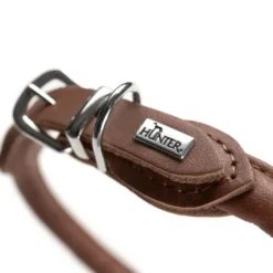 Hunter rundsyet halsbånd okselæder brun 50 cm - justering 41-46 cm skånsom komfort til store hunde