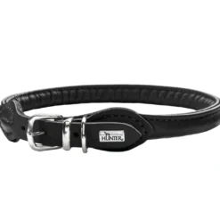 Hunter rundsyet hundehalsbånd okselæder 45/8 sort 45 cm - justering 38-42 cm