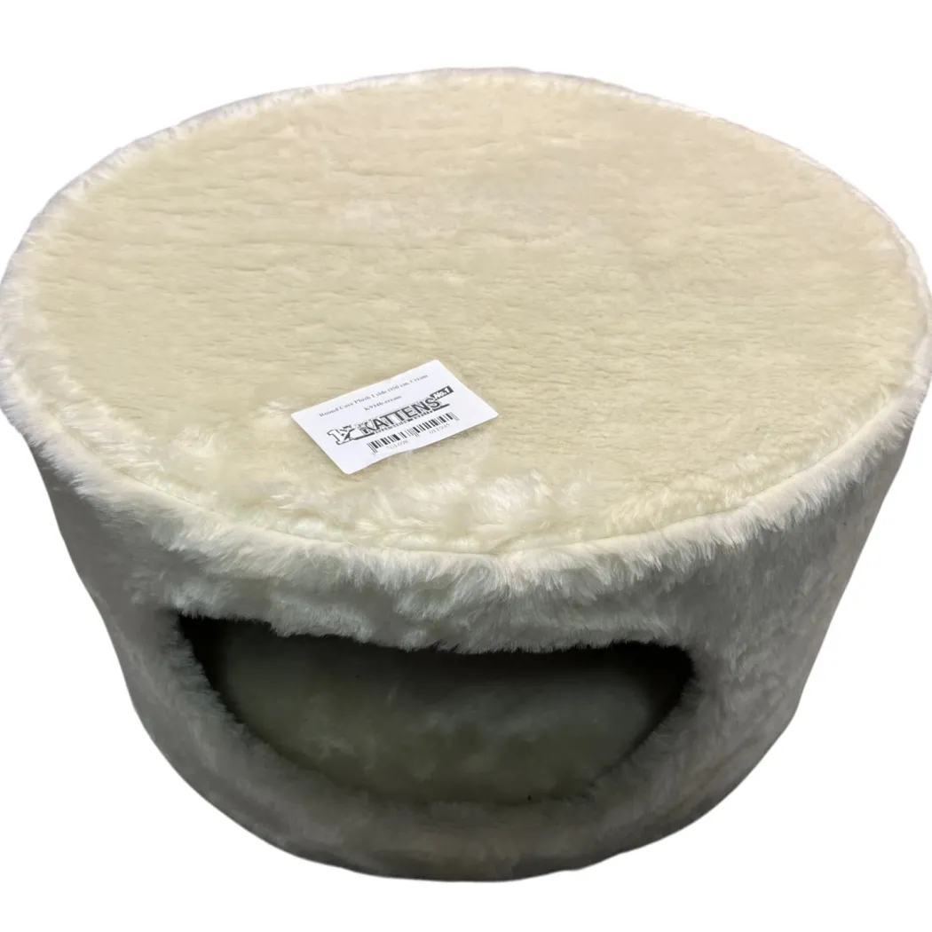 Kattens no 1 Rund hule med plys i beige Ø 50 cm med stor indgang