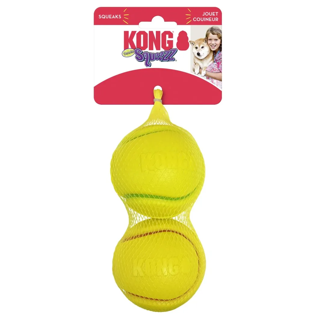 Kong Squeez Tennis 2 stk Ø 7 cm - robuste bolde med piv