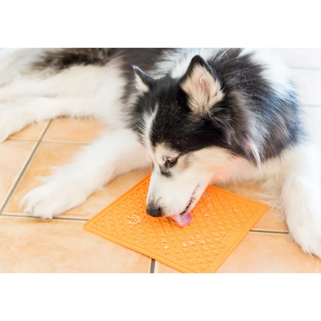 LickiMat Slikkemåtte 28 x 28 cm Orange - aktiveringsmåtte til hunde