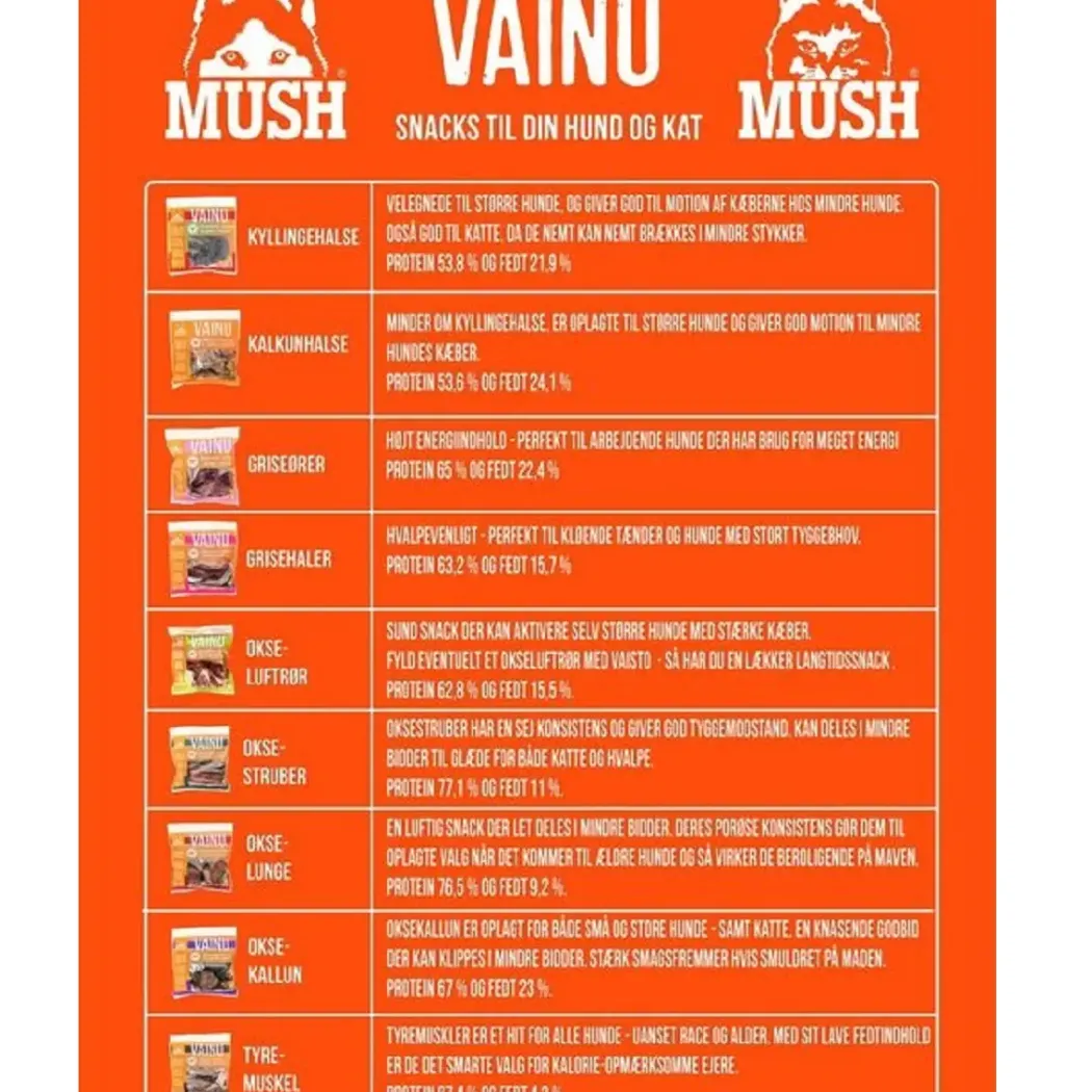 MUSH VAINU Hundesnack Griseøre 200 g - sprøde naturlige tyggeben
