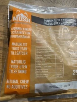 MUSH VAINU Hundesnack Tyremuskel 250 g - naturlige tyggeben til hunde