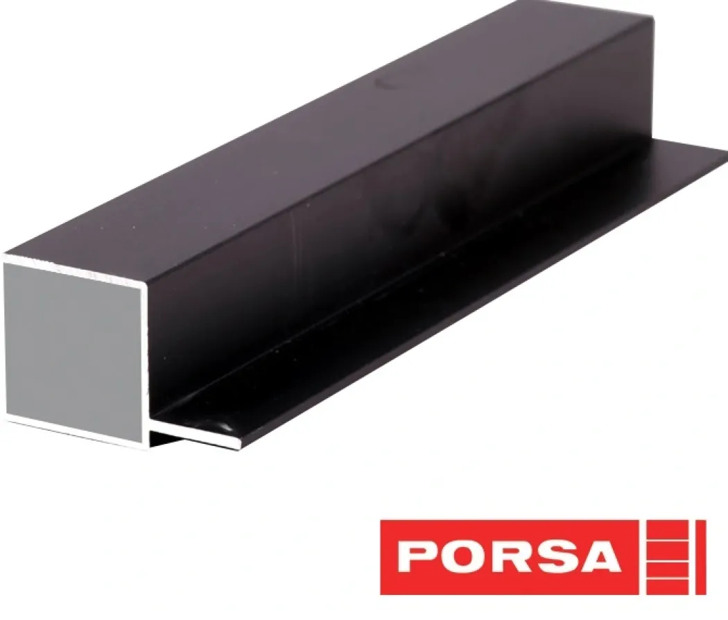 Porsa sort aluprofil firkantet med flig 60 cm.